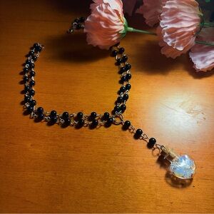 Handmade Gothic Black Crystal Double Layered Rosary Necklace Choker